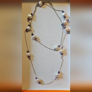 Amethyst and water pearl sterling silver necklace